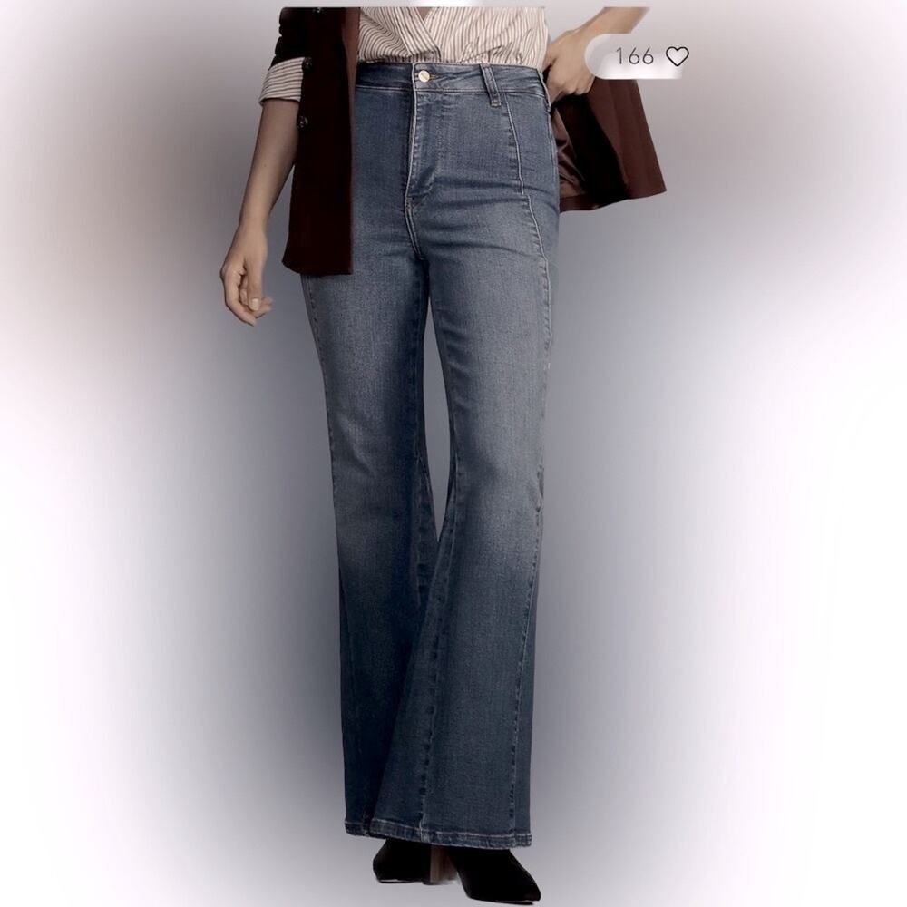 ANTHROPOLOGIE Pilcro Womens Blue Jeans, Size 23 Tall, Fluted High-Rise Flare - Picture 3 of 14